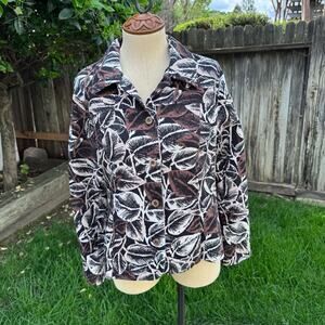 Appleseed’s Leaf Button Blazer Jacket Black Tan Women's Size 10